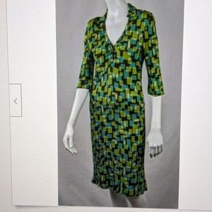 CYNTHIA STEFFE GEOMETRIC 3/4 SLEEVE RUFFLED DRESS